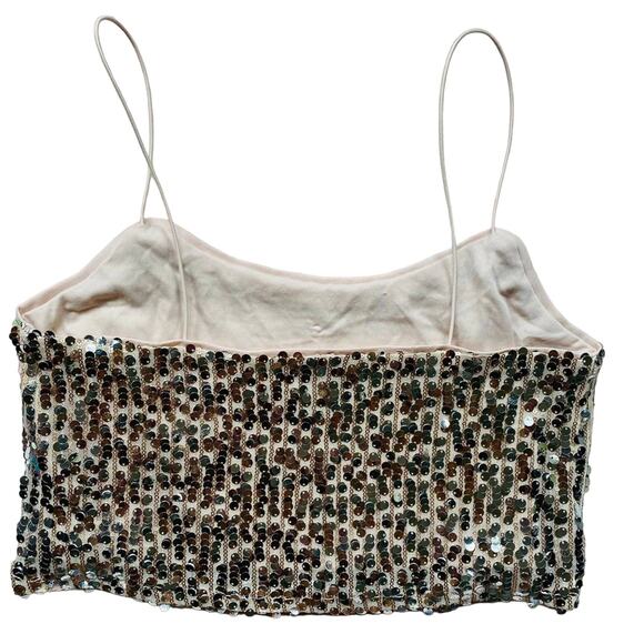 Forever 21 Gold Silver Sequin Crop Top Glitter Sparkle Shiny Size Medium EUC - Picture 2 of 5